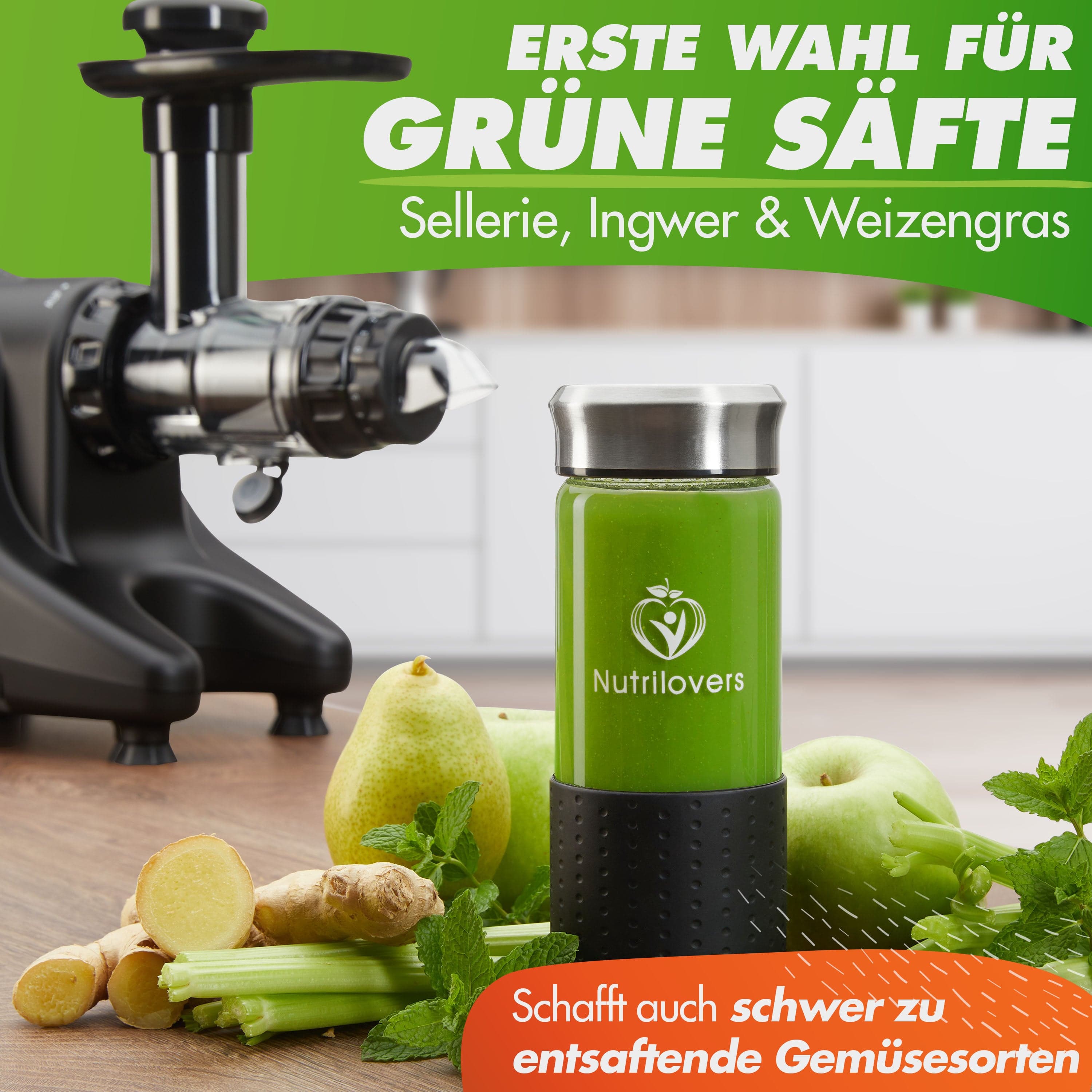 Nutrilovers Slow Juicer MULTI-PRESS KERAMIK (B) Profi Slow Juicer mit echter Keramik Presschnecke | BPA-frei WissenWasDrinIst