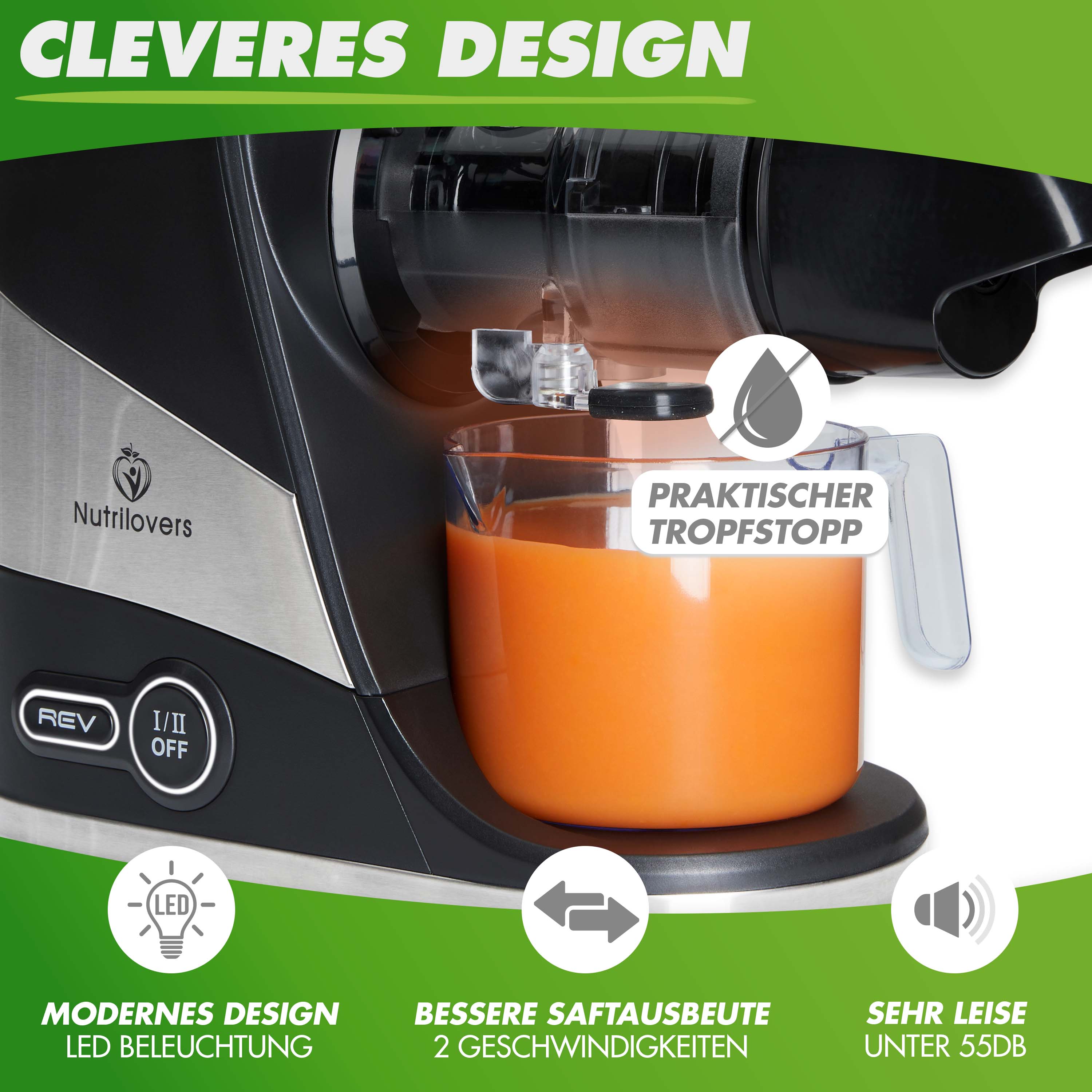 NUTRILOVERS | #WissenWasDrinIst Slow Juicer MINI-PRESS SLIM Slow Juicer - Besonders Kompakt & Platzsparend | Entsafter Obst & Gemüse | 100% BPA frei kuechengeraete haushaltsgeraete WissenWasDrinIst