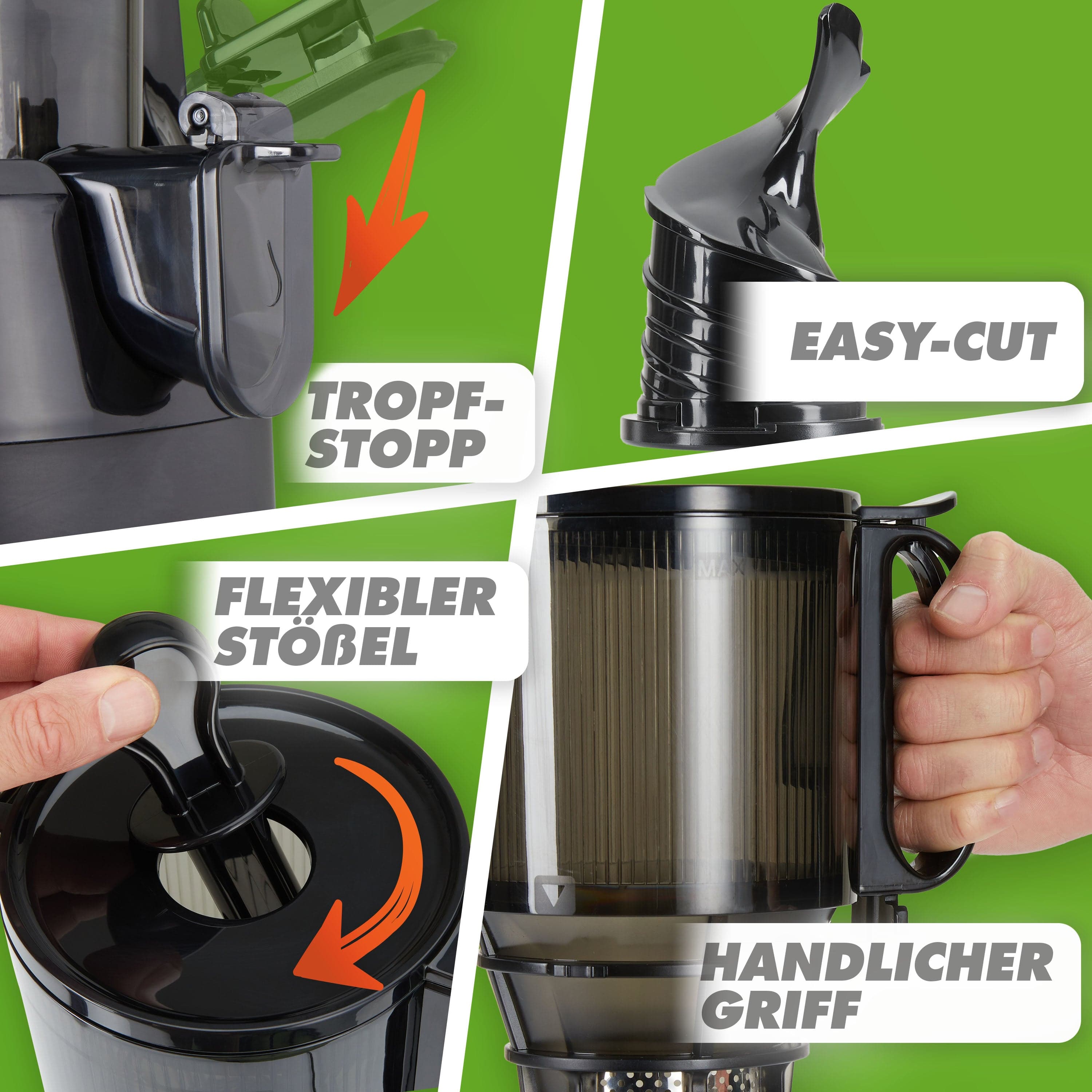 Nutrilovers Slow Juicer NUTRI-PRESS MAX Entsafter Slow Juicer Großer XXL-Einwurf Obst & Gemüse Ganze Früchte entsaften ohne Nachschieben (BPA-frei) WissenWasDrinIst