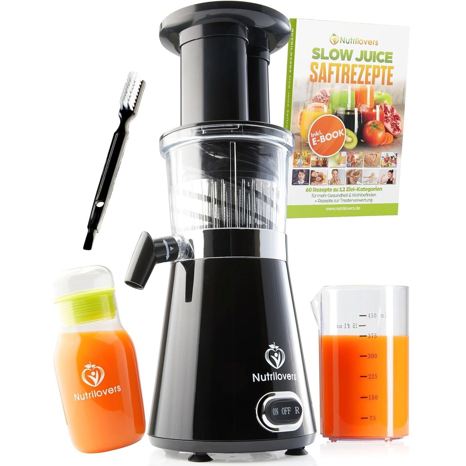 Nutrilovers Slow Juicer NUTRI-PRESS Slow Juicer für Einsteiger | BPA-Frei (Schwarz) WissenWasDrinIst