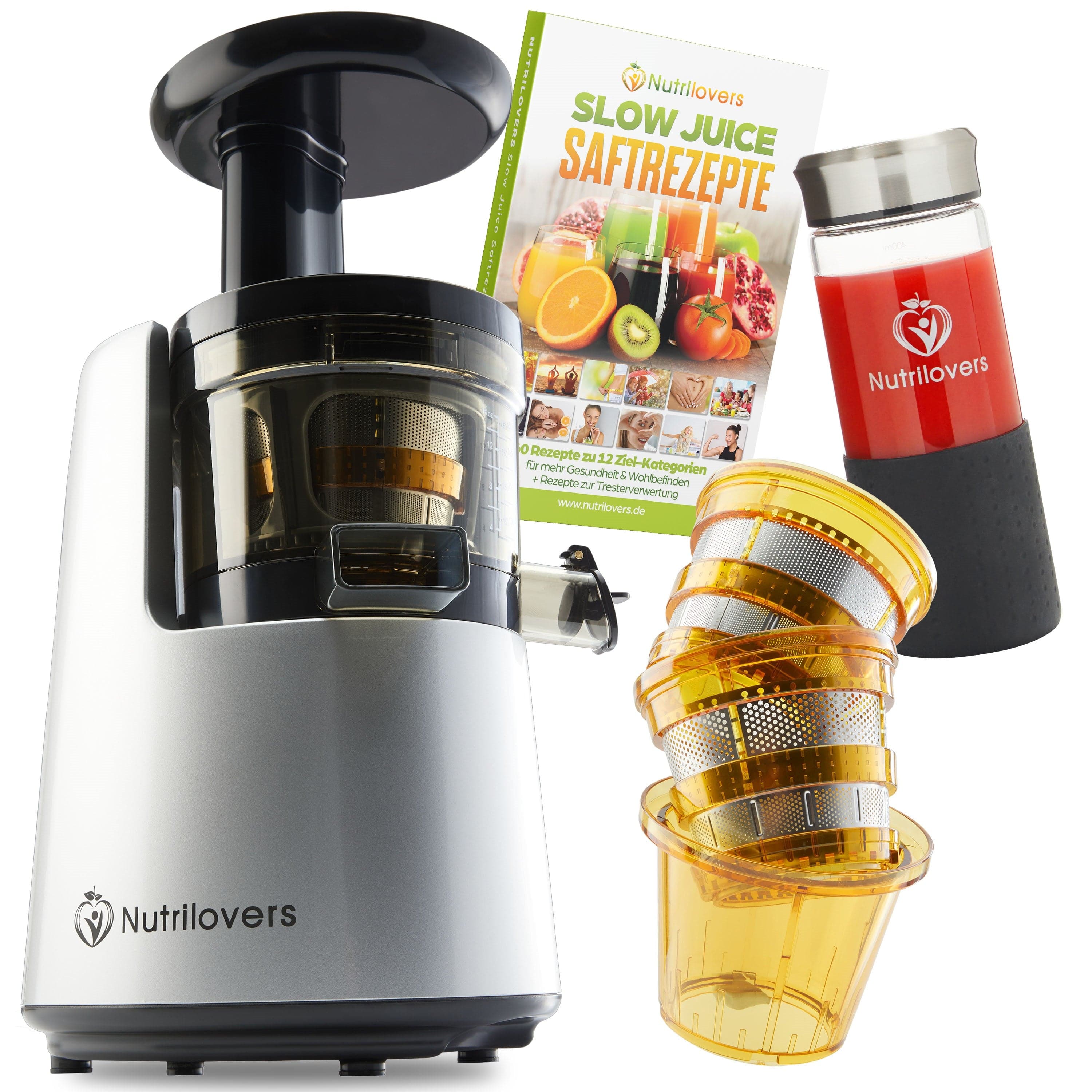 Nutrilovers Slow Juicer NUTRI-PRESS NO.1 - Premium Slow Juicer Vertikal mit 3 Sieben | BPA-frei WissenWasDrinIst