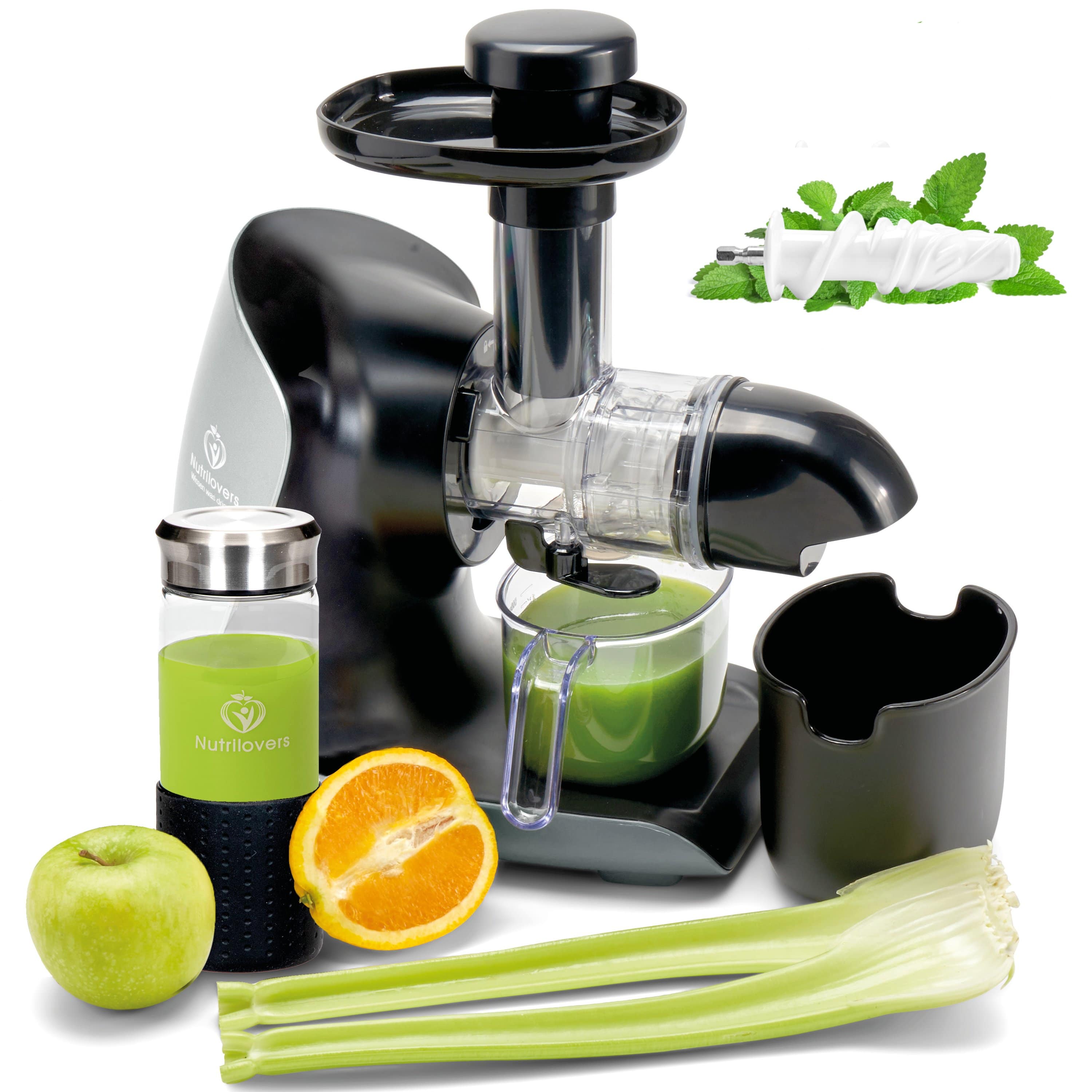 Nutrilovers Slow Juicer GREEN-PRESS KERAMIK (B) SILBER Slow Juicer für Sellerie & Grünes | BPA-frei WissenWasDrinIst